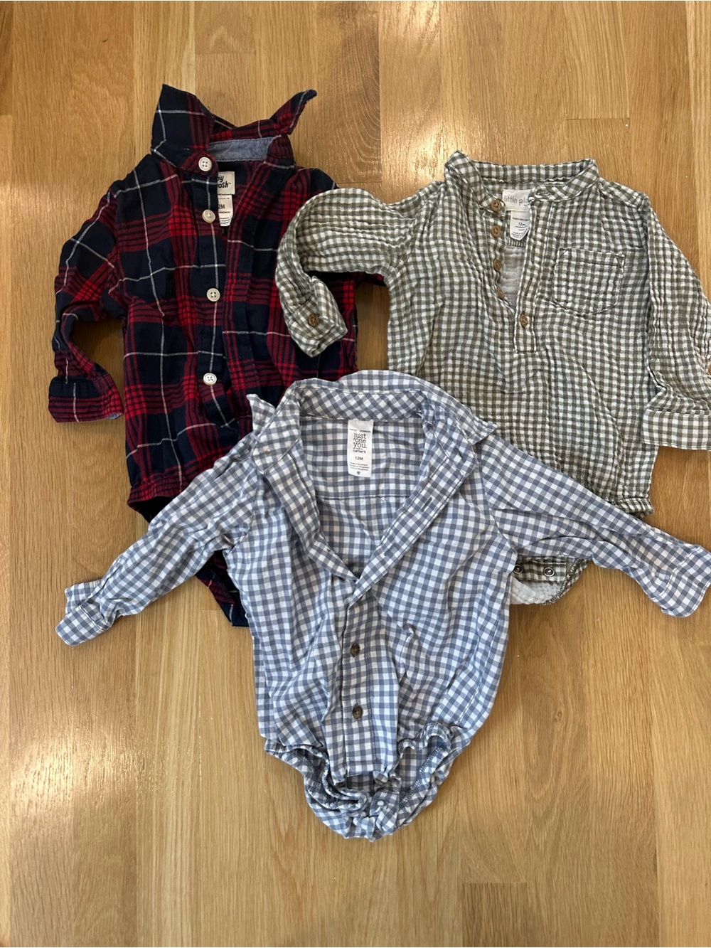 Children's Long-Sleeve Button-Up Bodysuits, Set of 3, 12 months